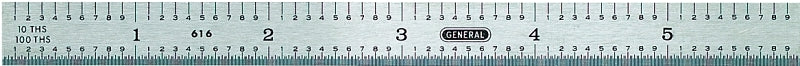 General 616 Precision Measuring Ruler with Graduations, SAE Graduation, Stainless Steel, 15/32 in W