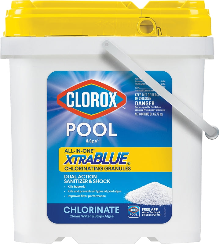 Clorox POOL & Spa All-in-One XtraBlue 24206CLX Chlorinating Granules, 6 lb, Solid, Slight Chlorine, White