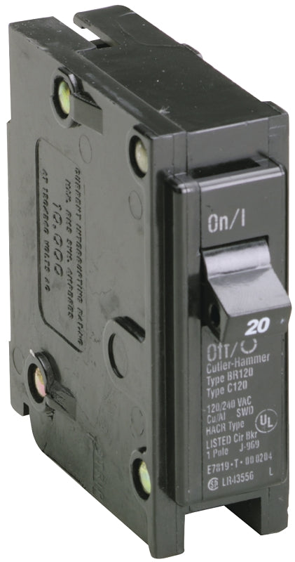 Cutler-Hammer BR120 Circuit Breaker, Mini, Type BR, 20 A, 1 -Pole, 120/240 V, Plug Mounting