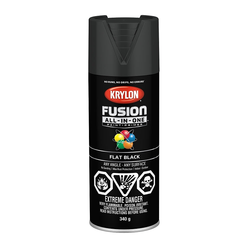 Krylon 427280007 Spray Paint, Flat, Black, 12 oz, Can