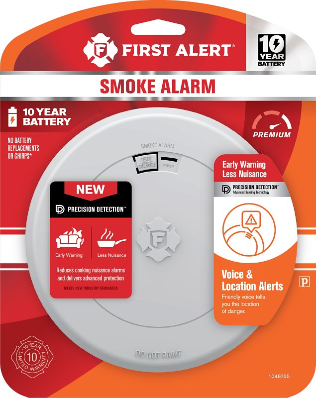 First Alert 1046755 Smoke Alarm with Voice Alerts, Photoelectric Sensor, Alarm: Voice, White