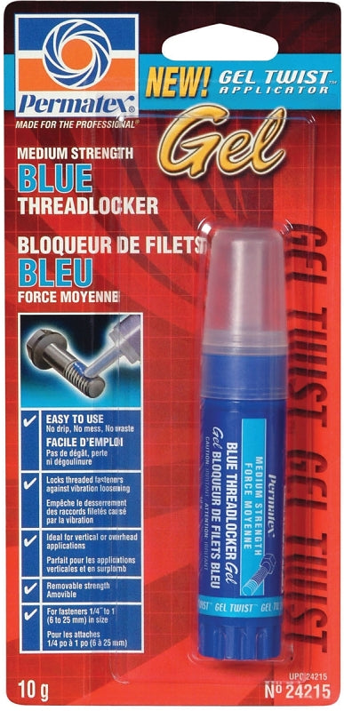 Permatex 24215 Medium Strength Threadlocker, 10 g Tube, Gel, Blue