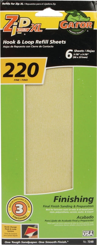 Gator 7249 Refill Sanding Sheet, 220 Grit, Extra Fine, Aluminum Oxide Abrasive