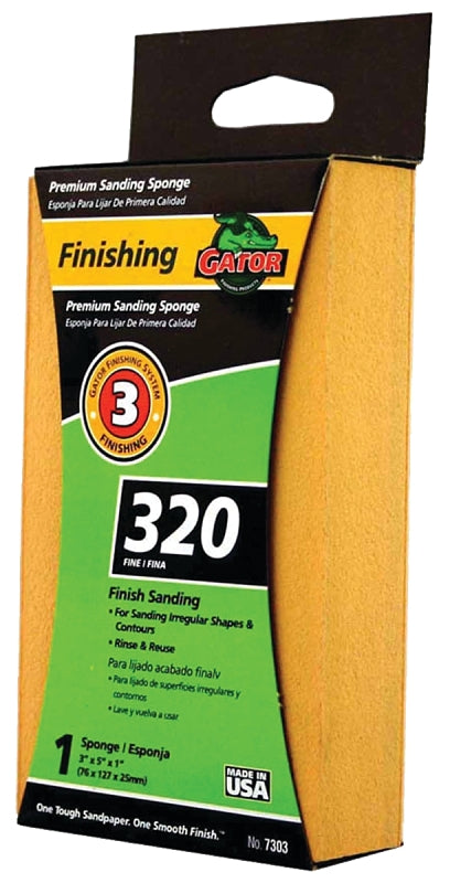 Gator 7303 Sanding Sponge, 5 in L, 3 in W, 320 Grit, Aluminum Oxide Abrasive