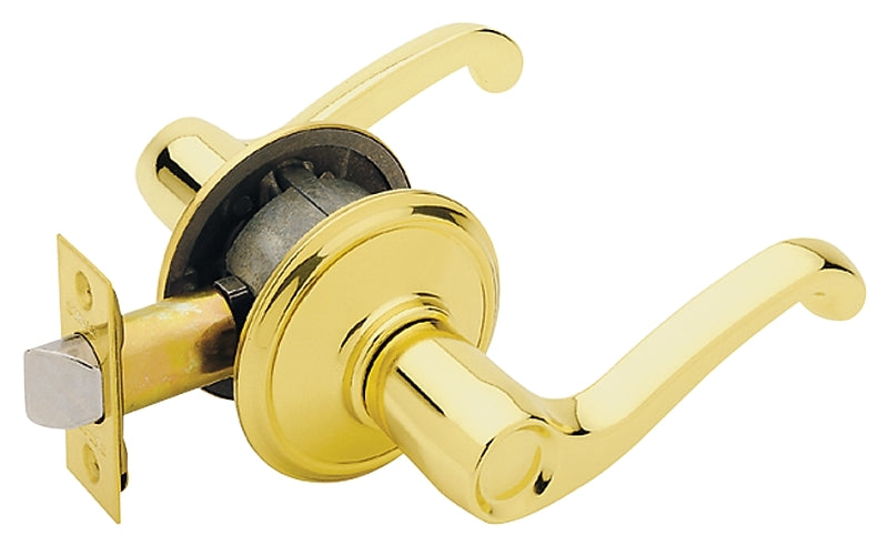Schlage F Series F10V FLA 605 Passage Lever, Mechanical Lock, Bright Brass, Metal, Residential, 2 Grade