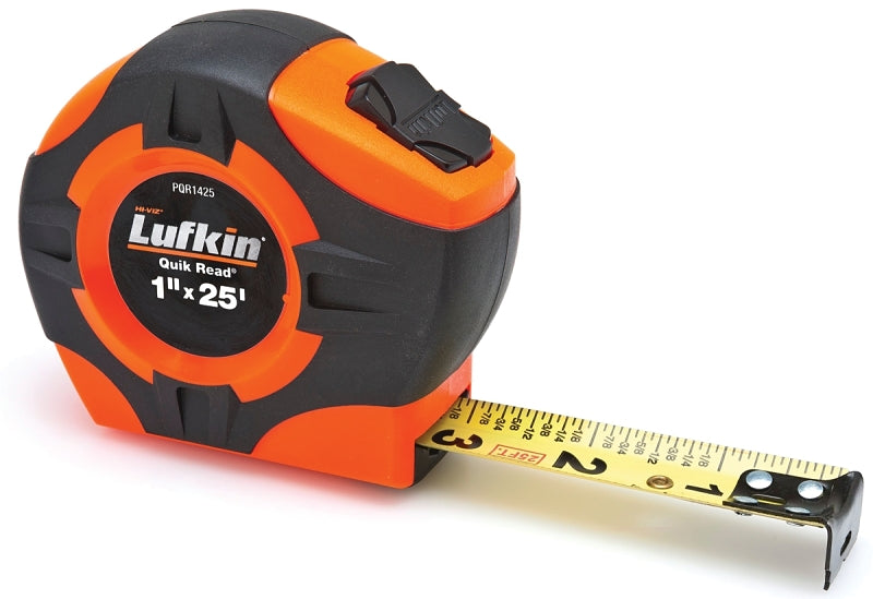 Crescent Lufkin Quikread Series PQR1425N Tape Measure, 25 ft L Blade, 1 in W Blade, Steel Blade, ABS Case, Orange Case