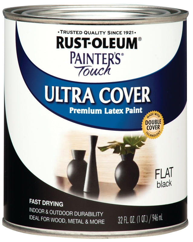 Rust-Oleum 1976502 Enamel Paint, Water, Flat, Black, 1 qt, Can, 120 sq-ft Coverage Area