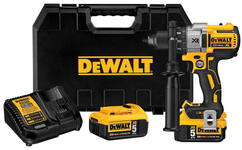 DeWALT DCD991P2 Drill/Driver Kit, Battery Included, 20 V, 5 Ah, 1/2 in Chuck, Metal Ratcheting Chuck