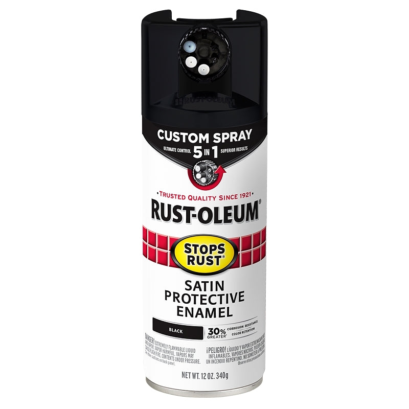 Rust-Oleum 376869 5-In-1 Enamel Paint, Satin, Black, 12 oz, Aerosol Can