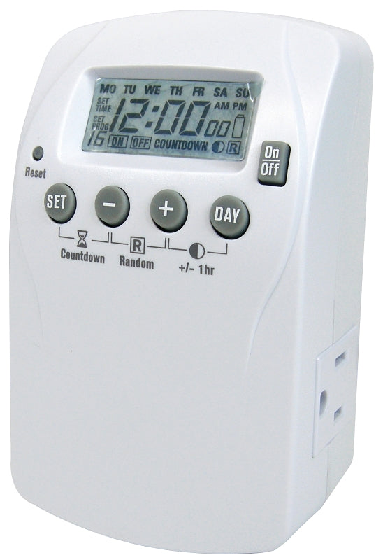 PowerZone TNDHD002 Timer, 15 A, 125 V, 1875 W, 2-Outlet, 7 days Time Setting, 16 On/Off Cycles Per Day Cycle