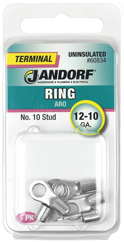 Jandorf 60834 Ring Terminal, 12 to 10 AWG Wire, #10 Stud, Copper Contact