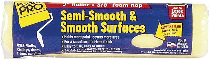 Foampro 9 Roller Cover, 3/8 in Thick Nap, 9 in L, Foam Cover