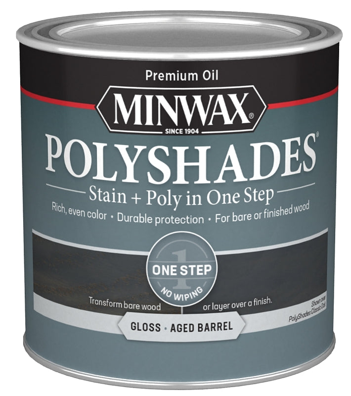 Minwax PolyShades 214994444 Interior Wood Stain, Gloss, Aged Barrel, Liquid, 0.5 pt