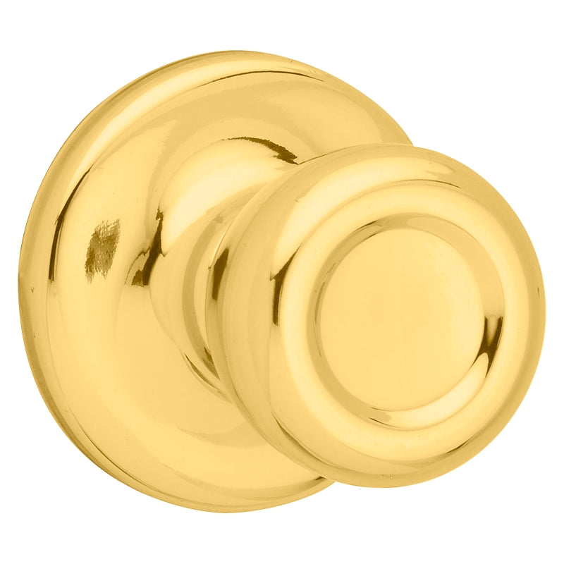 Kwikset 200M 3CP7/8RFLRCS Passage Knob, Polished Brass, 1-3/8 to 1-3/4 in Thick Door, 2-1/4 in Strike