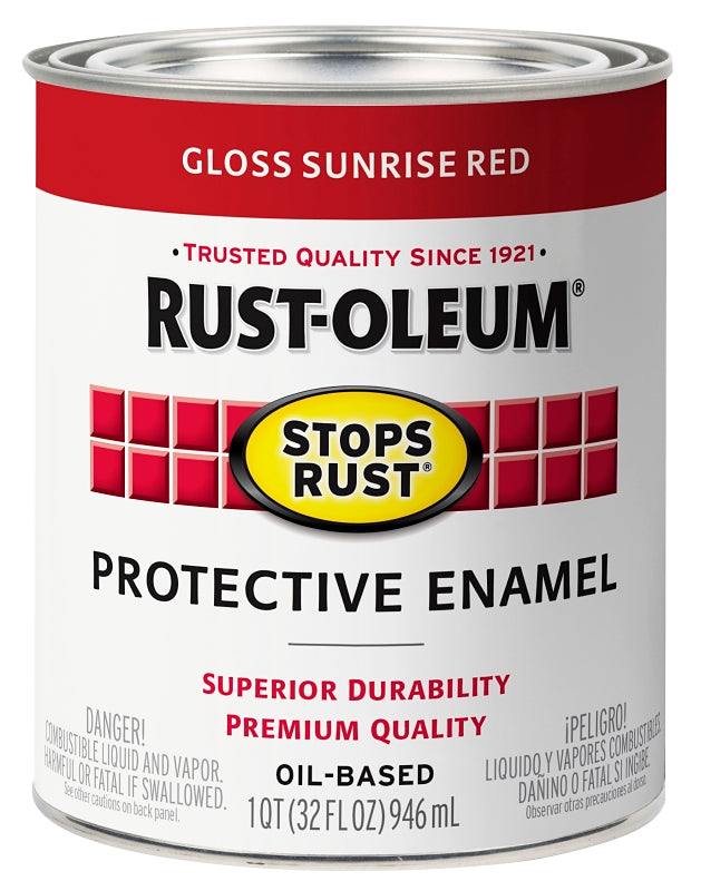 Rust-Oleum 353581 Rust Preventative Paint, Oil, Gloss, Sunrise Red, 1 qt, 80 to 175 sq-ft Coverage Area