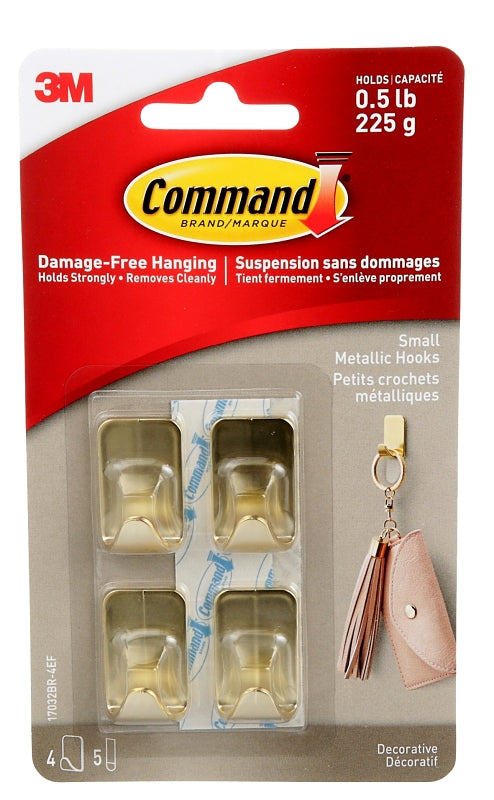 Command 17032BR-4EF Hook, 0.5 lb, 4-Hook, Plastic, Brass