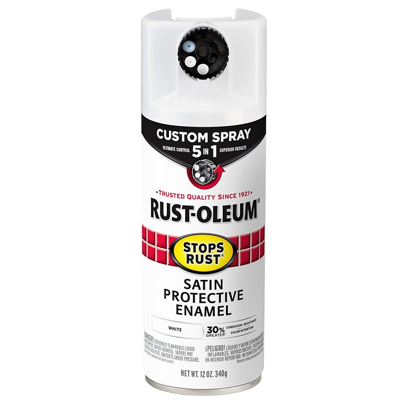 Rust-Oleum 376870 5-In-1 Enamel Paint, Satin, White, 12 oz, Aerosol Can