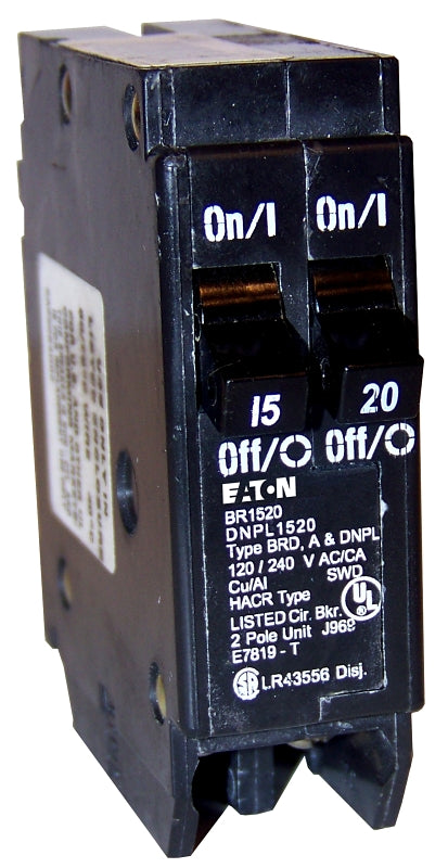 Eaton DNPL1520 Circuit Breaker, Duplex, Type DNPL, 15 to 20 A, 2-Pole, 120 VAC