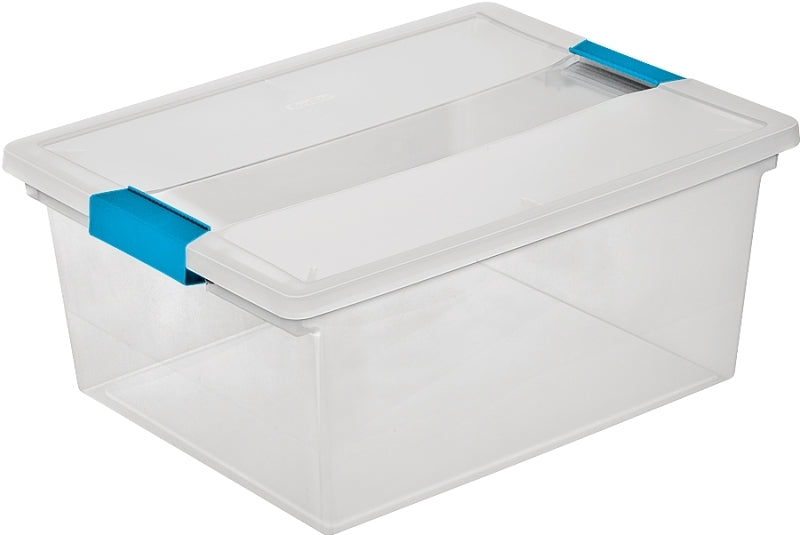 Sterilite 19658604 Clip Box, Plastic, Blue Aquarium/Clear, 14 in L, 11 in W, 6-1/4 in H