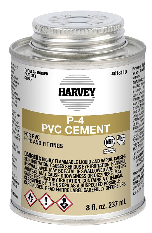 Harvey 18110-24 Solvent Cement, 8 oz Can, Liquid, Clear