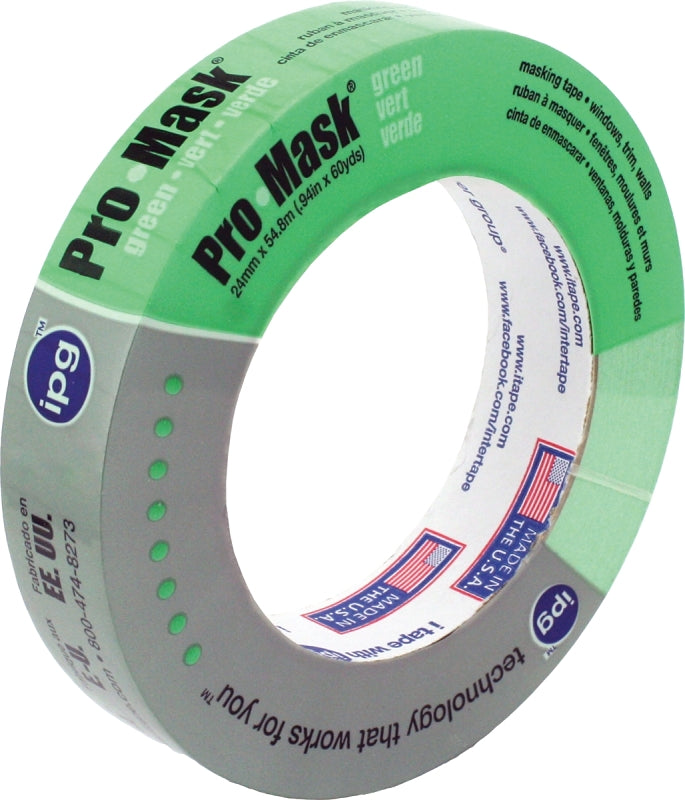 IPG 5803-1 Masking Tape, 60 yd L, 0.94 in W, Crepe Paper Backing, Light Green