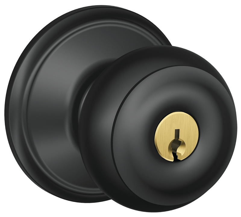 Schlage Georgian Series F51AGEO622 Entry Knob, Knob Handle, Matte Black, Metal, C Keyway, Residential, 2 Grade