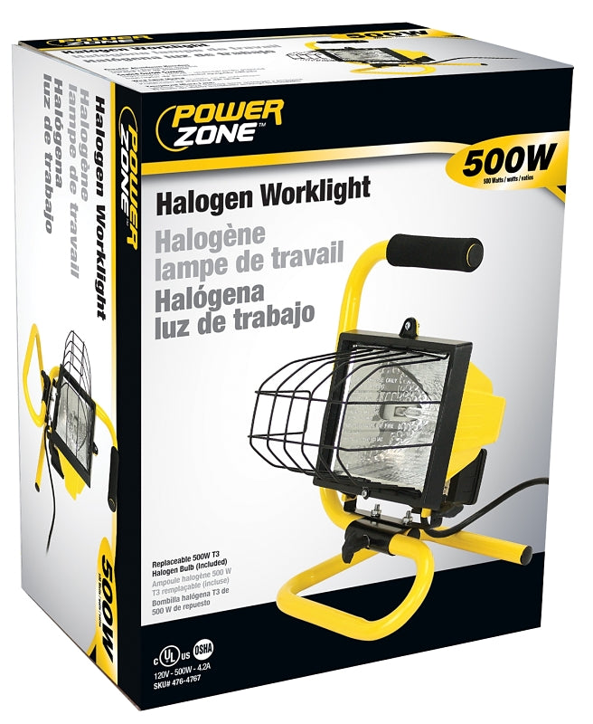 PowerZone ORHL500W03 Work Light, 1-Lamp, Halogen Lamp, 8000 Lumens, Yellow