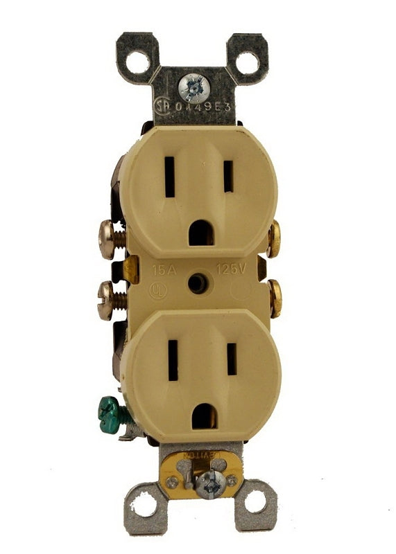 Leviton 252-05320-0SI Duplex Receptacle, 2 -Pole, 15 A, 125 V, Push-In, Side Wiring, NEMA: 5-15R, Ivory