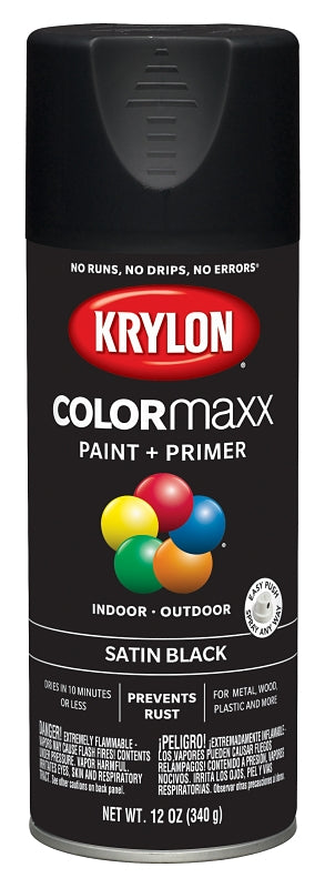 Krylon K05557007 Enamel Spray Paint, Satin, Black, 12 oz, Can