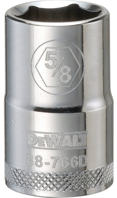 DeWALT DWMT88766OSP Drive Socket, 5/8 in Socket, 1/2 in Drive, 6-Point, Steel, Polished Chrome Vanadium