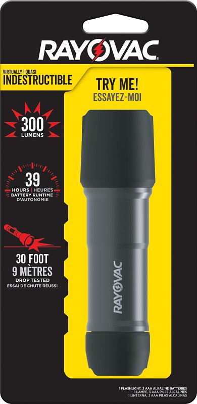 Rayovac Workhorse Pro Series DIY3AAA-BC Virtually Indestructible Flashlight, AAA Battery, LED Lamp, 250 Lumens