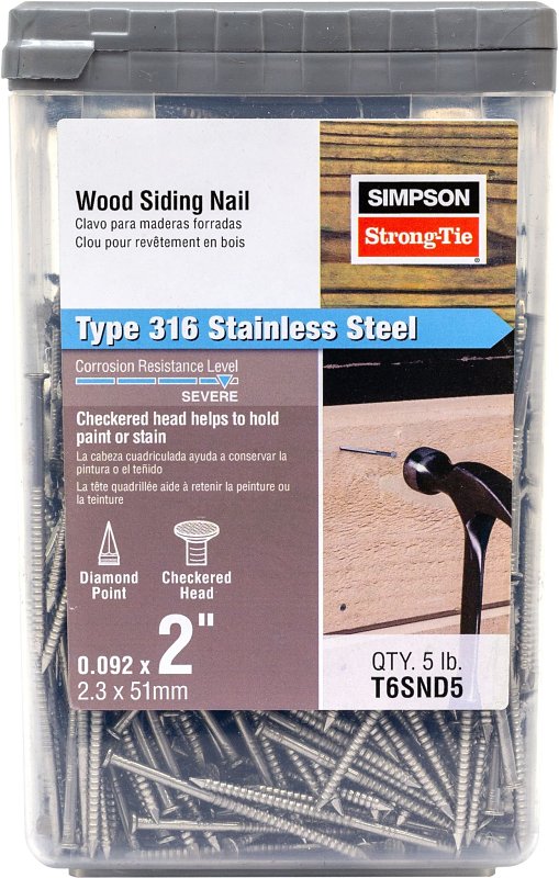 Simpson Strong-Tie T6SND5 Siding Nail, 6D, 2 in L, Stainless Steel, Full Round Head, Annular Ring Shank, 5 lb