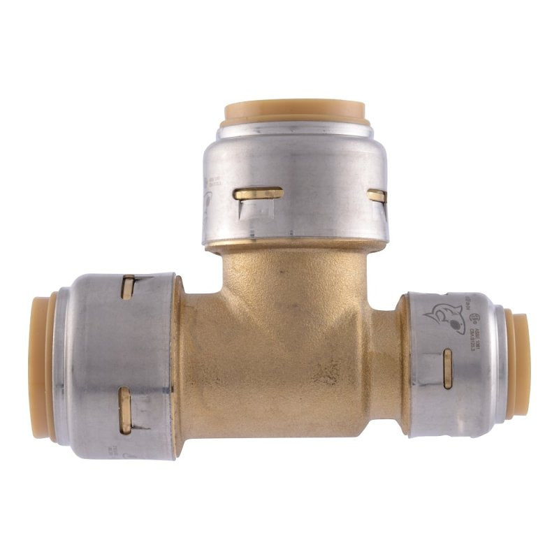 SharkBite Max UR444A Reducing Tee, 3/4 x 1/2 x 3/4 in, PTC x PTC x PTC, Brass, 250 psi Pressure