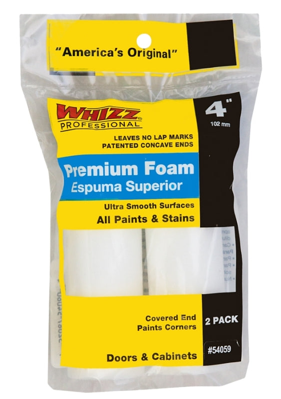 Whizz 54059 Mini Roller Cover, 4 in L, Foam Cover, White