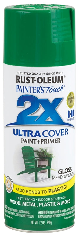 Rust-Oleum Painter's Touch 2X Ultra Cover 334039 Spray Paint, Gloss, Meadow Green, 12 oz, Aerosol Can