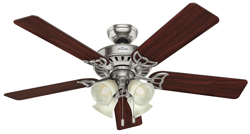 Hunter 53064/20183 Ceiling Fan, 5-Blade, Cherry/Maple Blade, 52 in Sweep, 3-Speed, With Lights: Yes