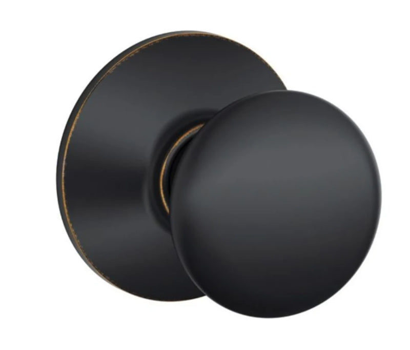 Schlage Plymouth Series F10VPLY716 Passage Knob, Metal, Aged Bronze, 2-3/8, 2-3/4 in Backset, 1.63 x 2.25 in Strike