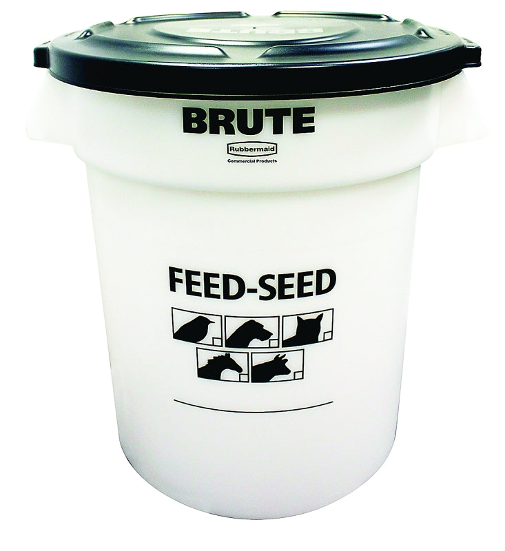 Brute 1868861 Feed-Seed Container with Lid, Plastic, White