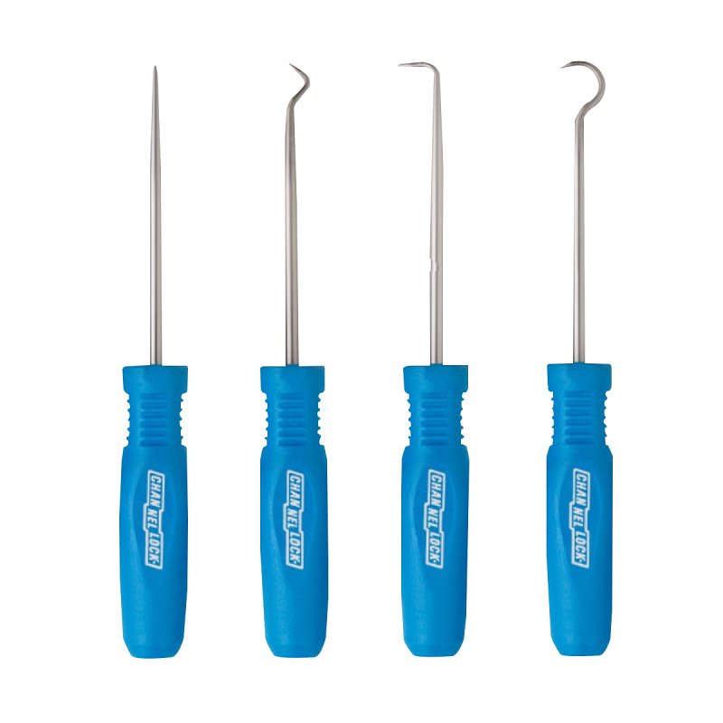 Channellock HP-4H Precision Hook and Pick Set, 4-Piece, Alloy Steel, Gun Metal High Polish, Blue