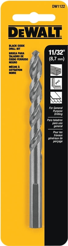 DeWALT DW1122 Jobber Drill Bit, 11/32 in Dia, 4-3/4 in OAL, Parabolic Flute, 11/32 in Dia Shank, Round Shank