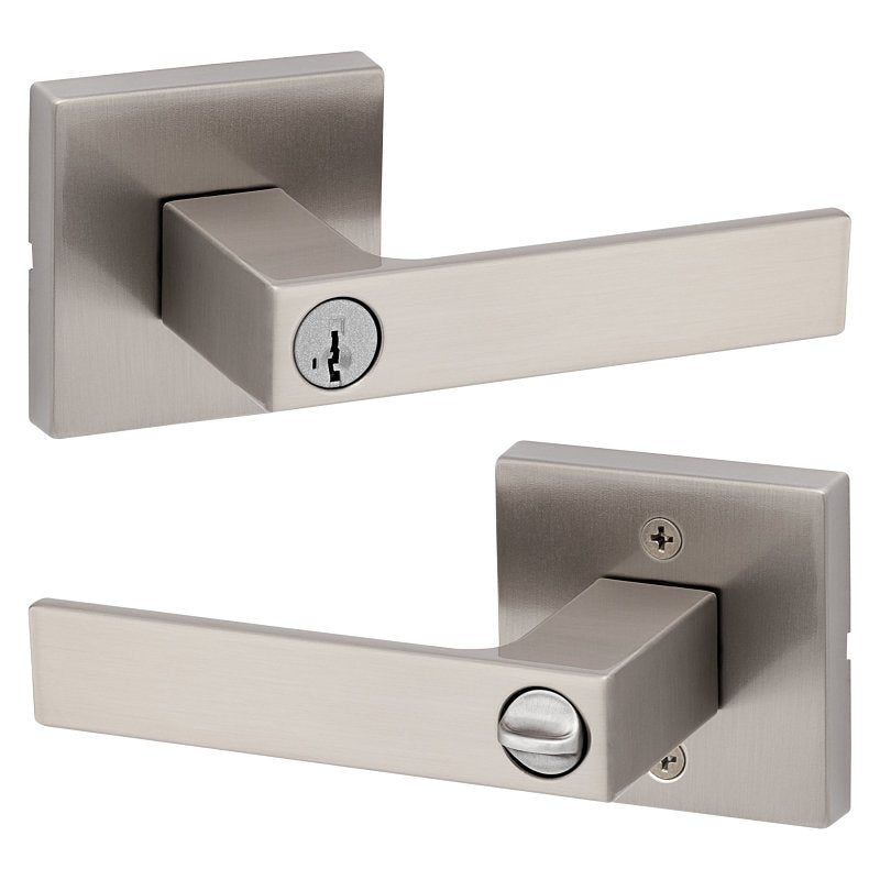 Kwikset Signature, Singapore 740SAL SQT 15 SMT Keyed Entry Door Handle, Lever Handle, Satin Nickel, Metal, AAA Grade