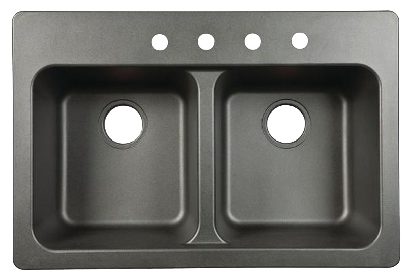 Kindred FTB904BX Kitchen Sink, 4-Deck Hole, 33 in OAW, 22 in OAH, 9 in OAD, Tectonite, Black, Top