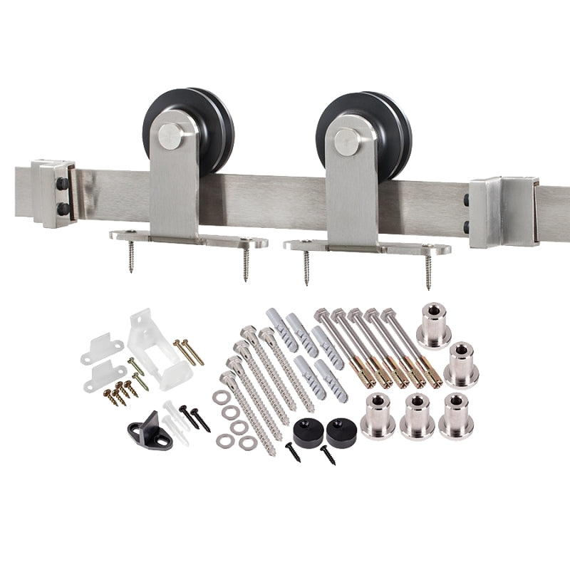 Renin BD101K-07800-SS Straight Strap Barn Door Hardware Kit, 78-3/4 in L Track, Steel, Bronze, Wall, For: Barn Door