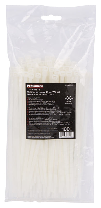 ProSource CV190-1003L Cable Tie, 45 mm Max Bundle Dia, Self-Lock Locking, Nylon, Clear