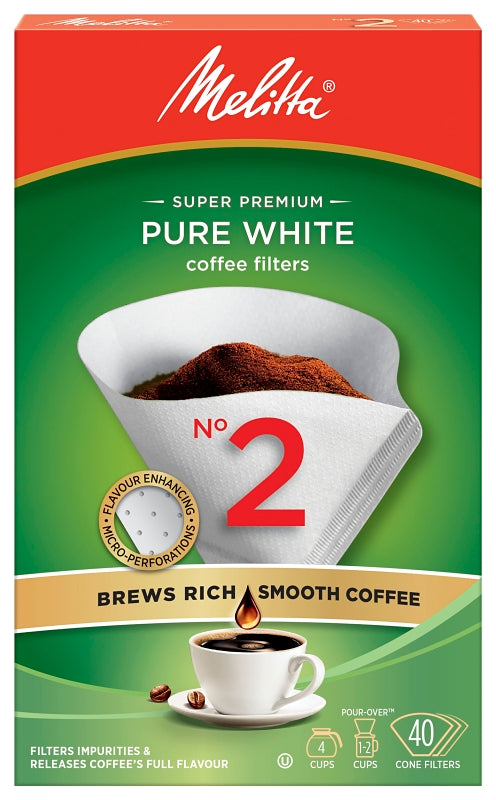 Melitta 61240 Coffee Filter, Cone, Paper, White, 40/PK