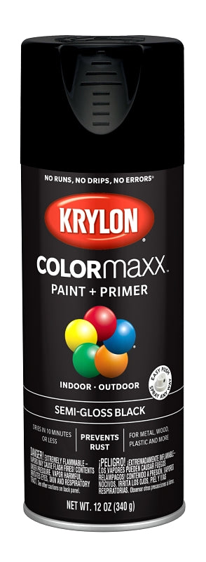 Krylon K05579007 Enamel Spray Paint, Semi-Gloss, Black, 12 oz, Can