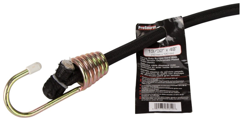 ProSource FH64085-1 Stretch Cord, 10 mm Dia, 48 in L, Polypropylene, Black, Hook End