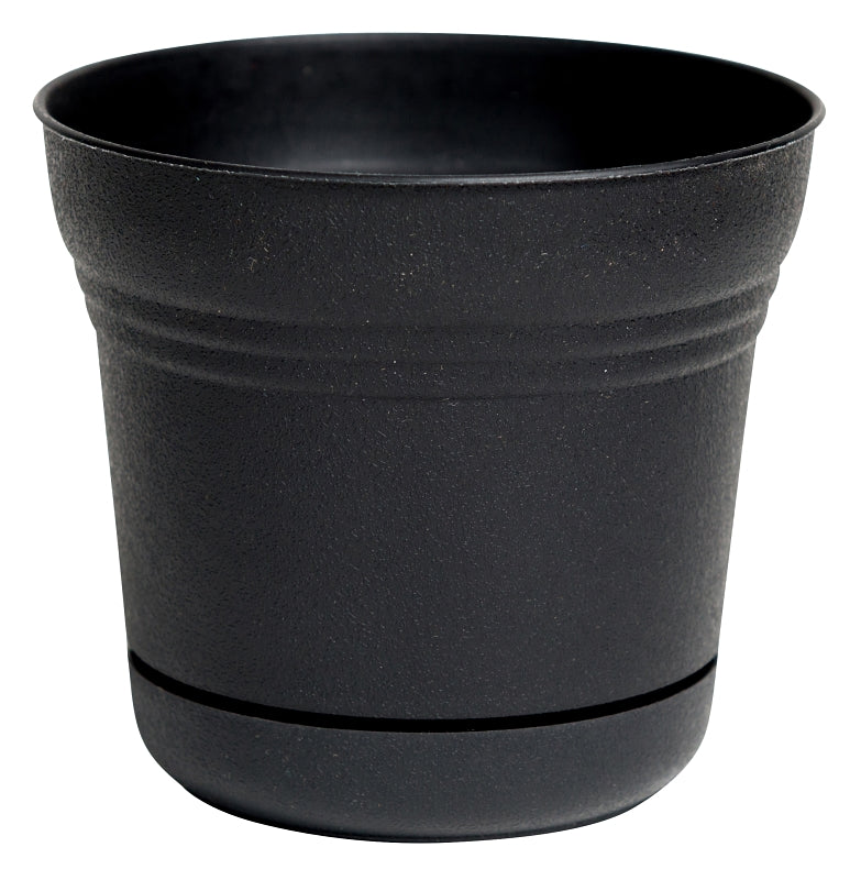 Bloem SPO500 Planter, 4-1/2 in H, 5 in W, 5 in D, Classic Textured Design, Plastic, Black, Matte