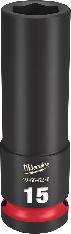 Milwaukee SHOCKWAVE Impact Duty Series 49-66-6276 Deep Impact Socket, 15 mm Socket, 1/2 in Drive, Square Drive, 6-Point