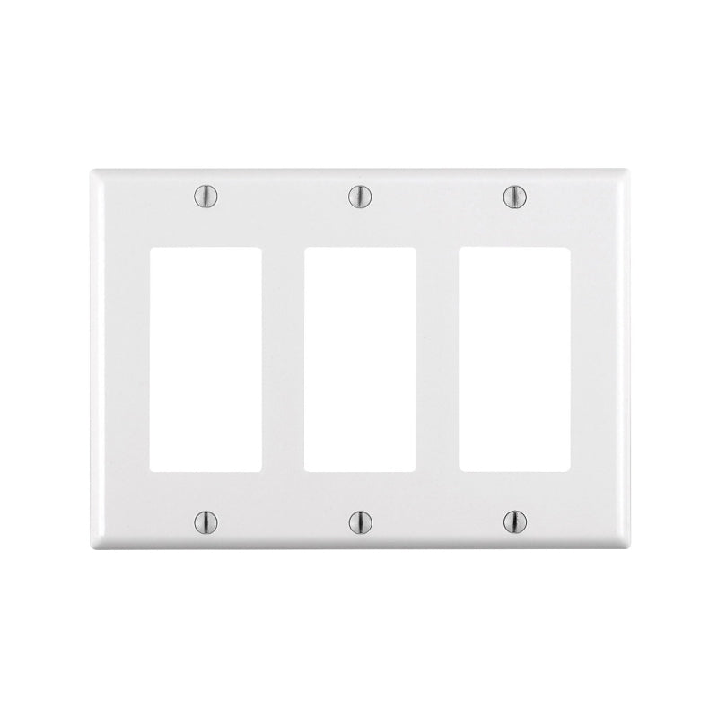 Leviton 80411-W Wallplate, 4-1/2 in L, 6.37 in W, 3-Gang, Thermoset Plastic, White, Smooth